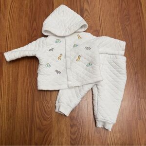 White Quilted Baby Outfit with Animal Embroidery
